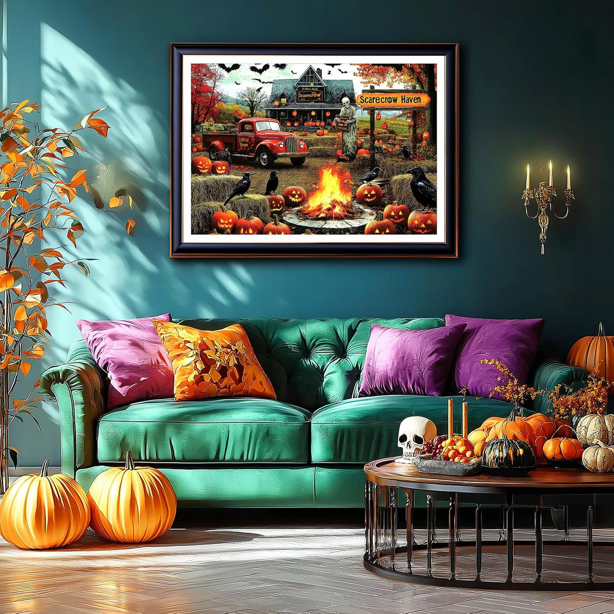 Vintage Paint Hummingbird Flower 500 Piece Puzzles for Adults - Colorful-1000 Piece-halloween Ghost Scarecrow / 27.5" X 19.7" - image 3