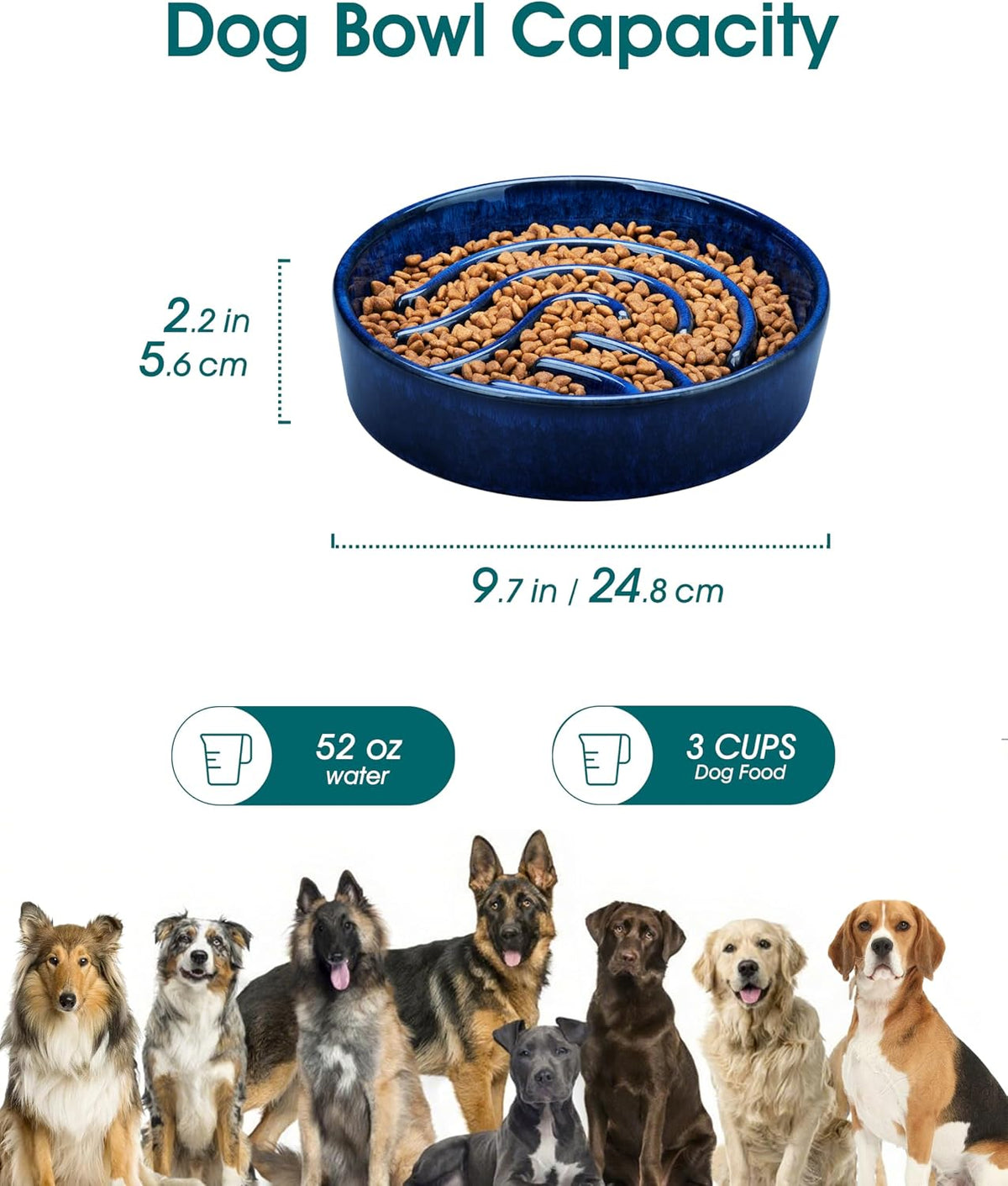 vancasso Slow Feeder Dog Bowl - Blue / 3 Cups - image 3
