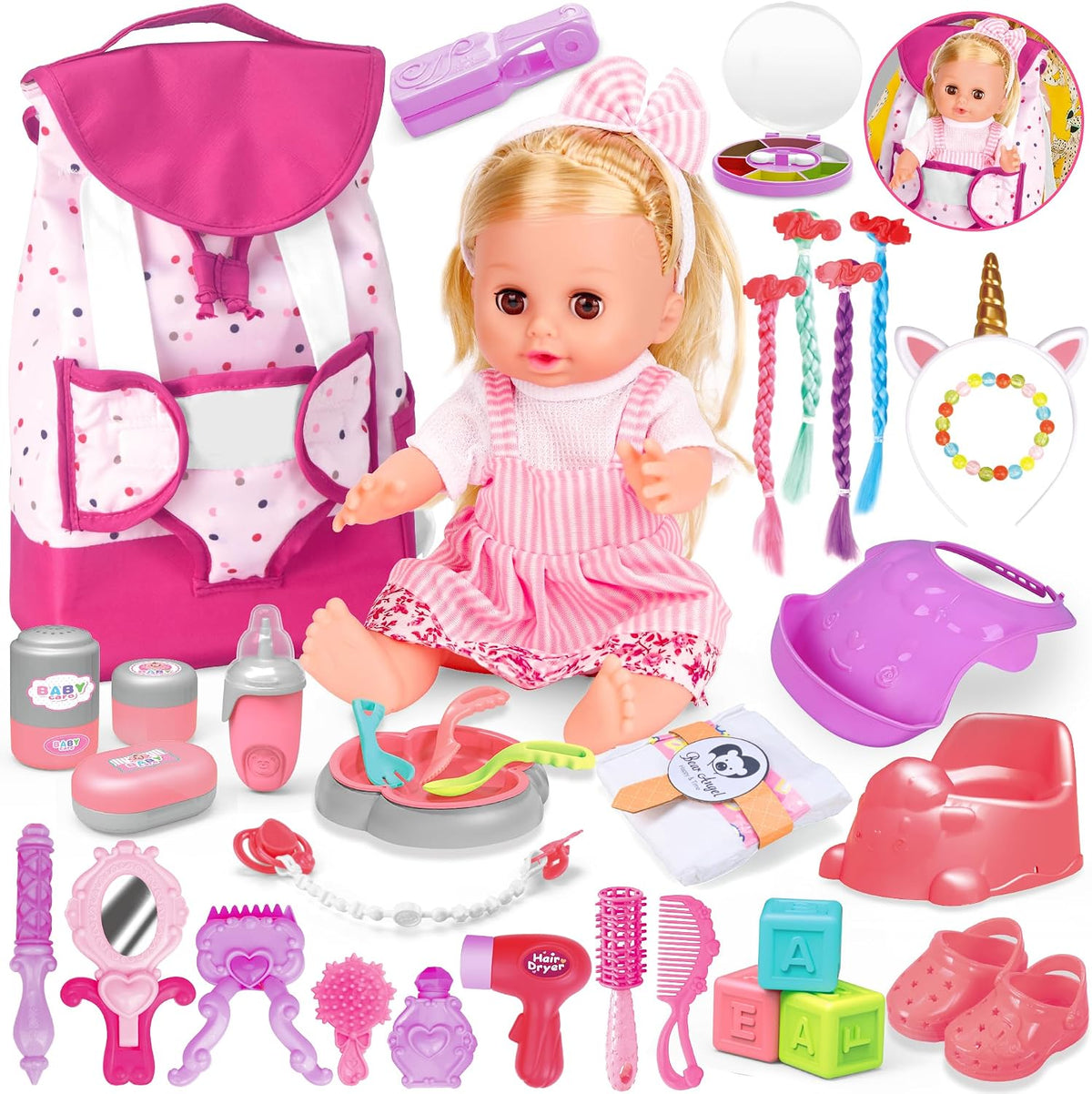 Baby Doll Toys Set, 24PCS Dolls Care Toy Playset for Girls 3-8 Pretend Play – Fun for Kids & Family - 32 Pcs