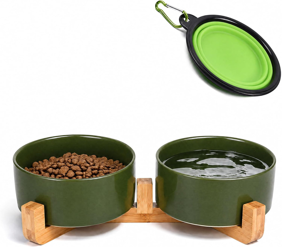 Ceramic Cat Dog Bowl Set with Stand - Rust Green / 400ML*2