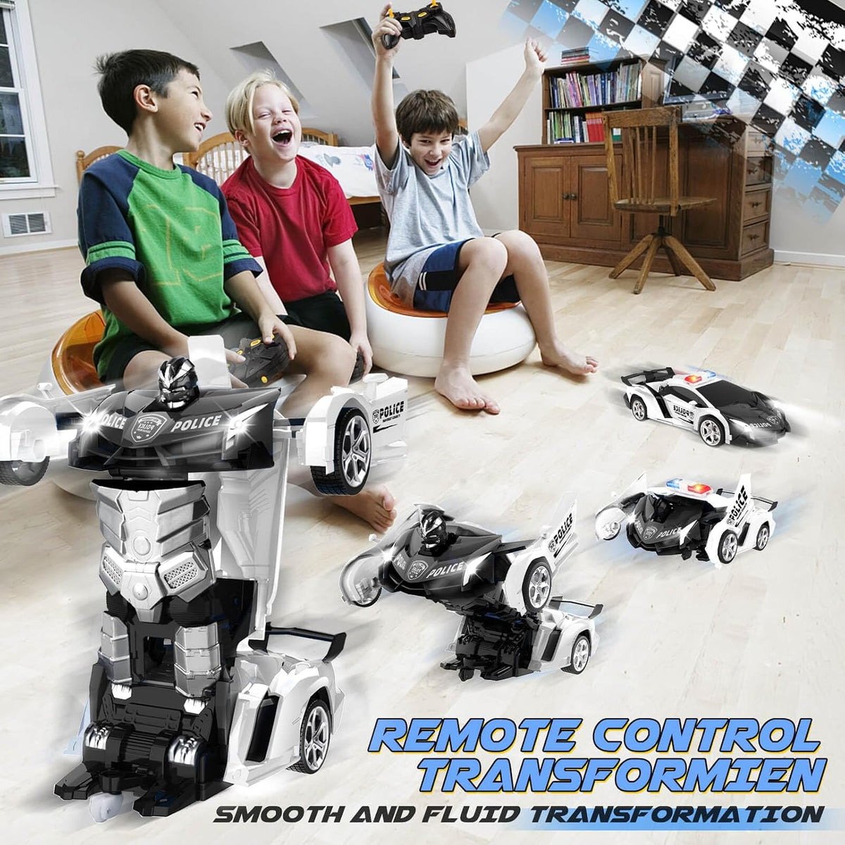 Transform Remote Control Car Toys for Boys 4-6 - Police Car Black - image 2