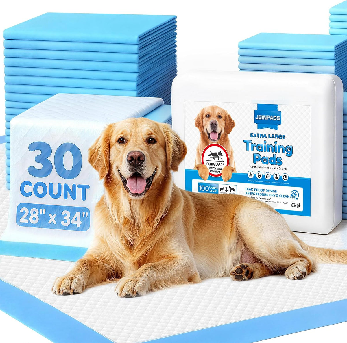 100 Count Puppy Pads 28"x34", Super Absorbent - 28"x34" 30-Count