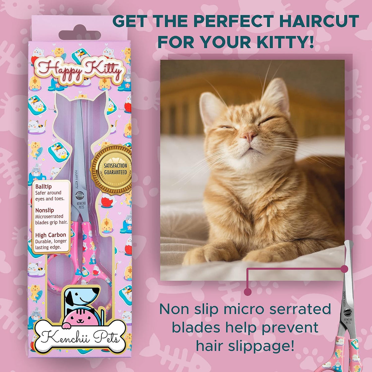 Kenchii Happy Kitty Ball Tip Grooming Scissors for Cats 5.5in Pink – Essentials for Cats - 6.5 Inch / Pink - image 4