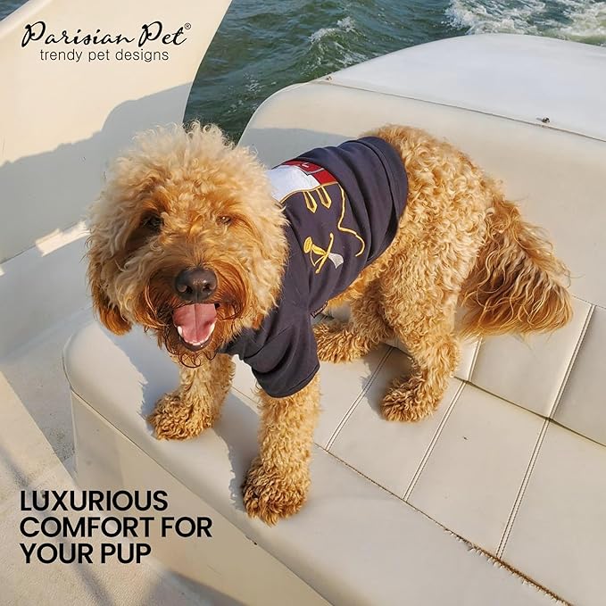 Parisian Pet Captain Sparrow Dog Shirt - Embroidered Pirate Costume - 100% Cotton & Polyester - Sleeved Black Dog Shirt - XL Pet Costume