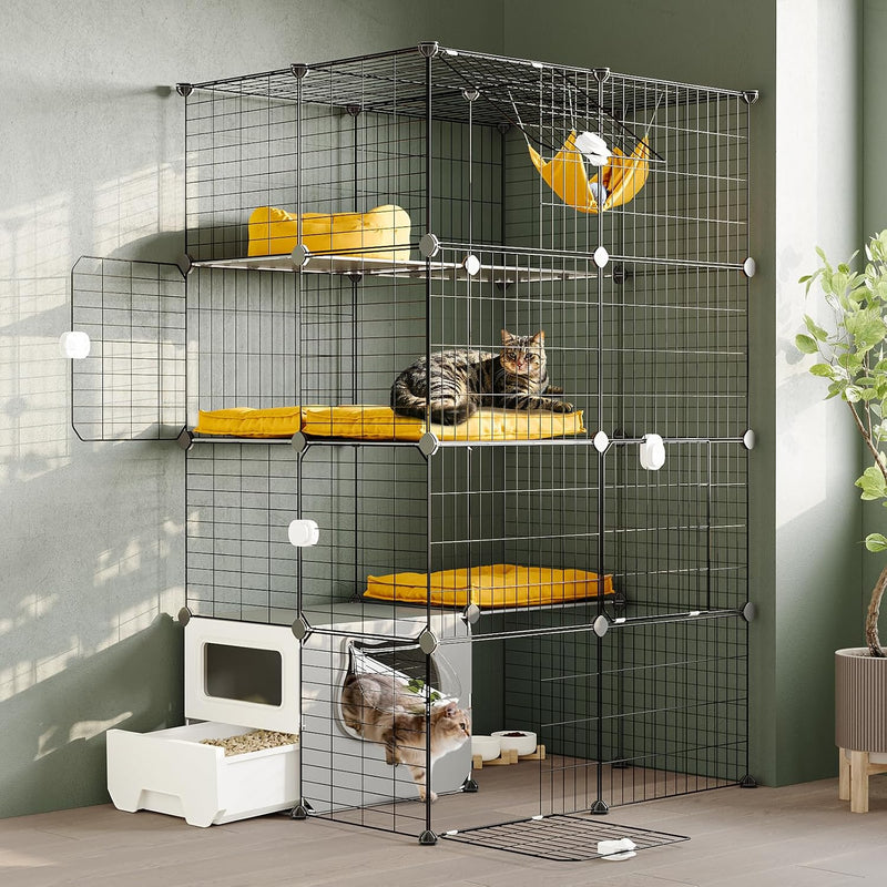 Cat Cage with Litter Box, 4-Tier DIY Enclosures Detachable Metal Wire Kennel Catio Indoor Crate