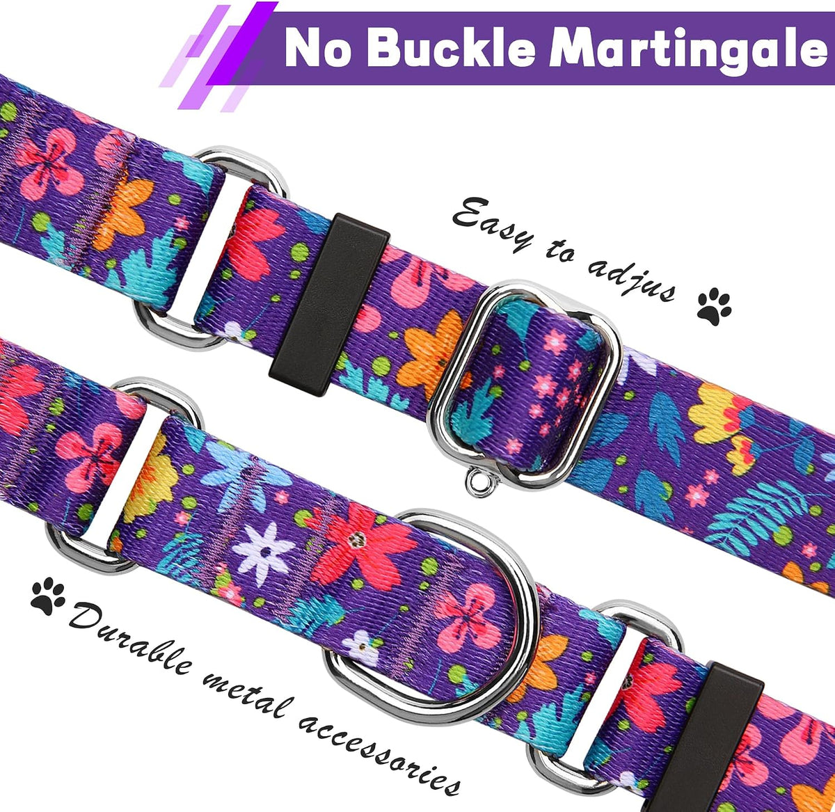 Hikiko Martingale Dog Collar Without Buckle - Colourful Blossoms / Small - image 3