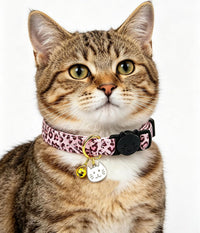 2 Pack Cotton Breakaway Cat Collars Set with Bell and Flower Pendant - pink leopard+bow - image 4