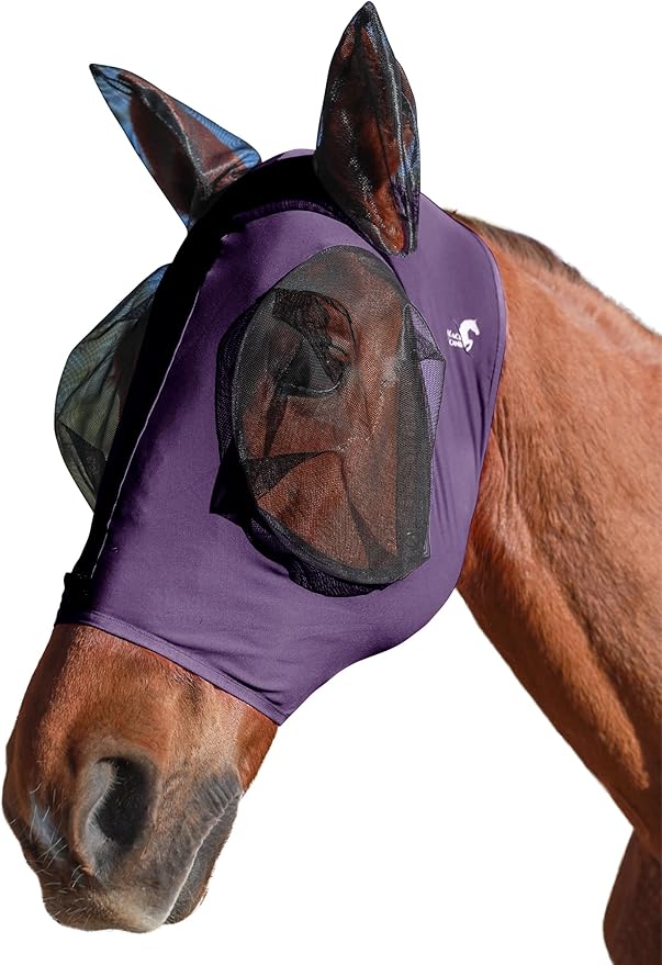 Horse Fly Mask with Ears, UV Protection for Horses, Elasticity with Big Mesh Eye Covers, Snug Fitting Comfortable Breathable Lightweight for Horses Deep Purple Full Size