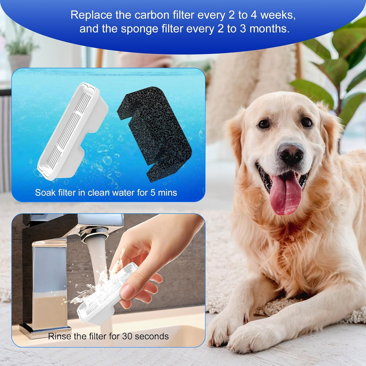 5L/169oz Dog Water Fountain Filter Replacement, 6+6 Pack – Essentials for Dogs - 6 Filters + 6 Sponges - image 4
