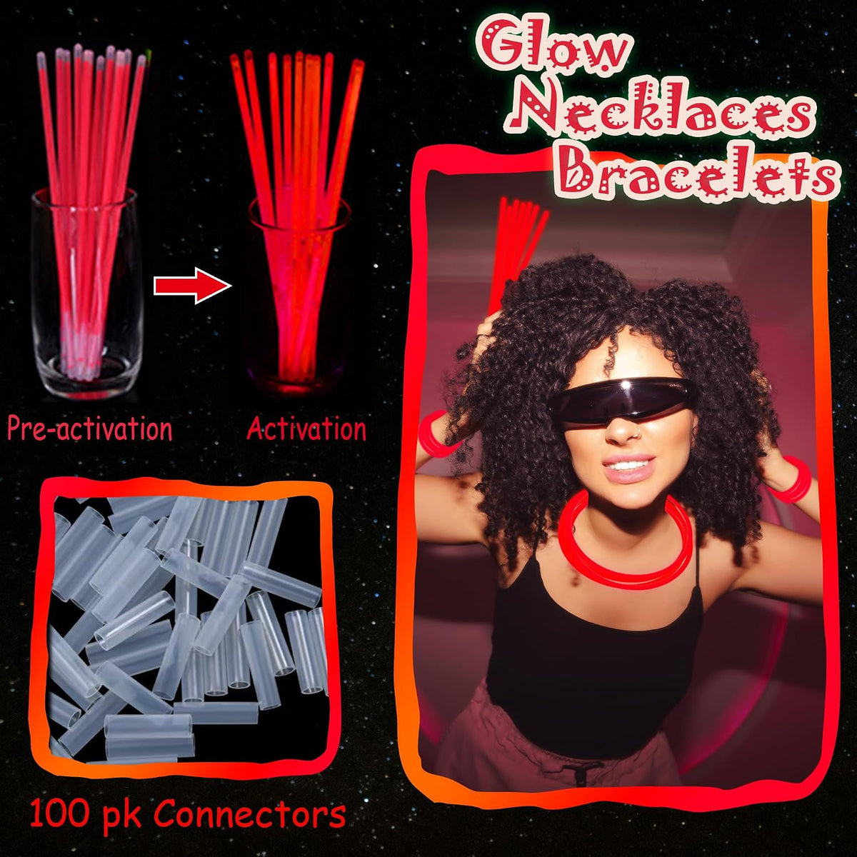ILHSTY 100 pack green 8 inch glow sticks with connectors for necklaces - view 16