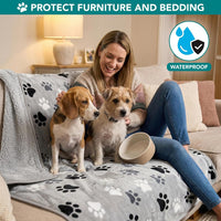 PetAmi Waterproof Dog Blanket Puppy Couch Bed Cover Queen 90x90 - Paw Gray / Small (24x32) - image 2