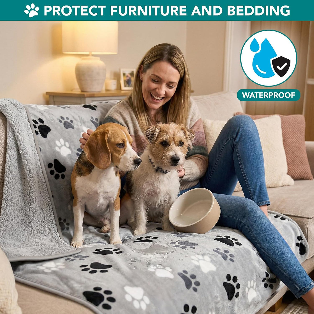 PetAmi Waterproof Dog Blanket Puppy Couch Bed Cover Queen 90x90 - Paw Gray / Small (24x32) - image 2