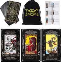 Fofeadm Tarot Cards with Guide Book & Linen Carry Bag - Black Tarot Cards