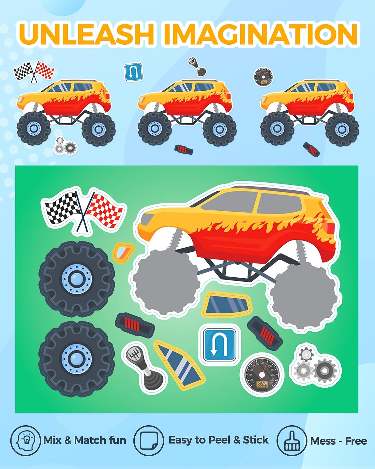 30 Unicorn Make-a-Face Sticker Sheets for Kids – Fun for Kids & Family - Vehicles - image 4