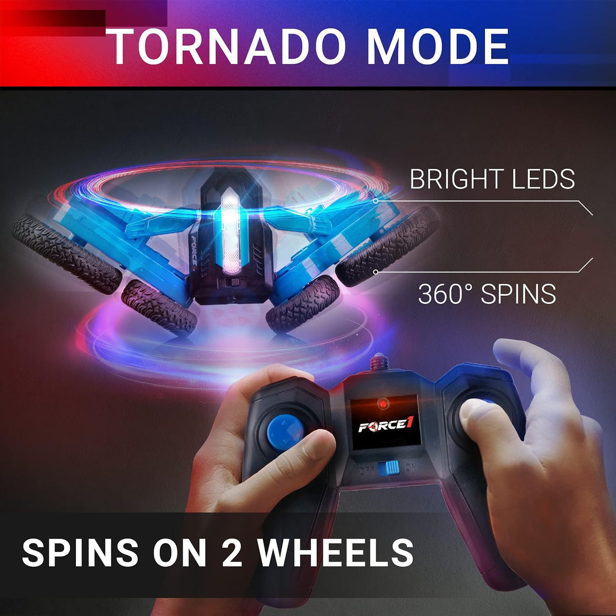 Force1 Tornado Blue LED Remote Control Car for Kids - Red Tornado - image 2