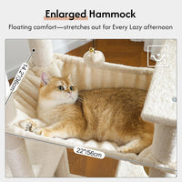 Cat Tree 32” Small Cat Tower with Large Hammock 16”& Self Groomer – Essentials for Cats - XXL-70" / Beige - image 3