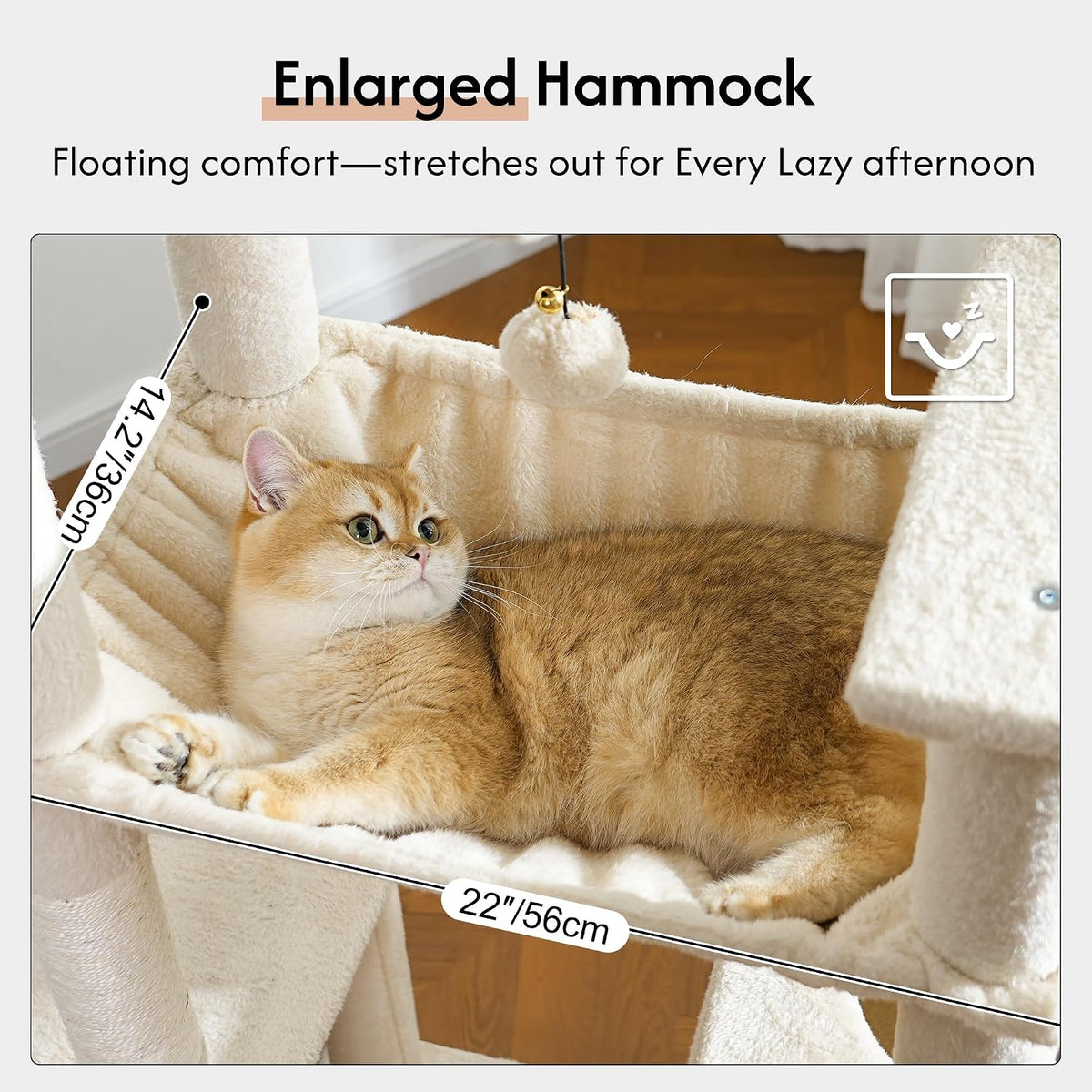 Cat Tree 32” Small Cat Tower with Large Hammock 16”& Self Groomer – Essentials for Cats - XXL-70" / Beige - image 3