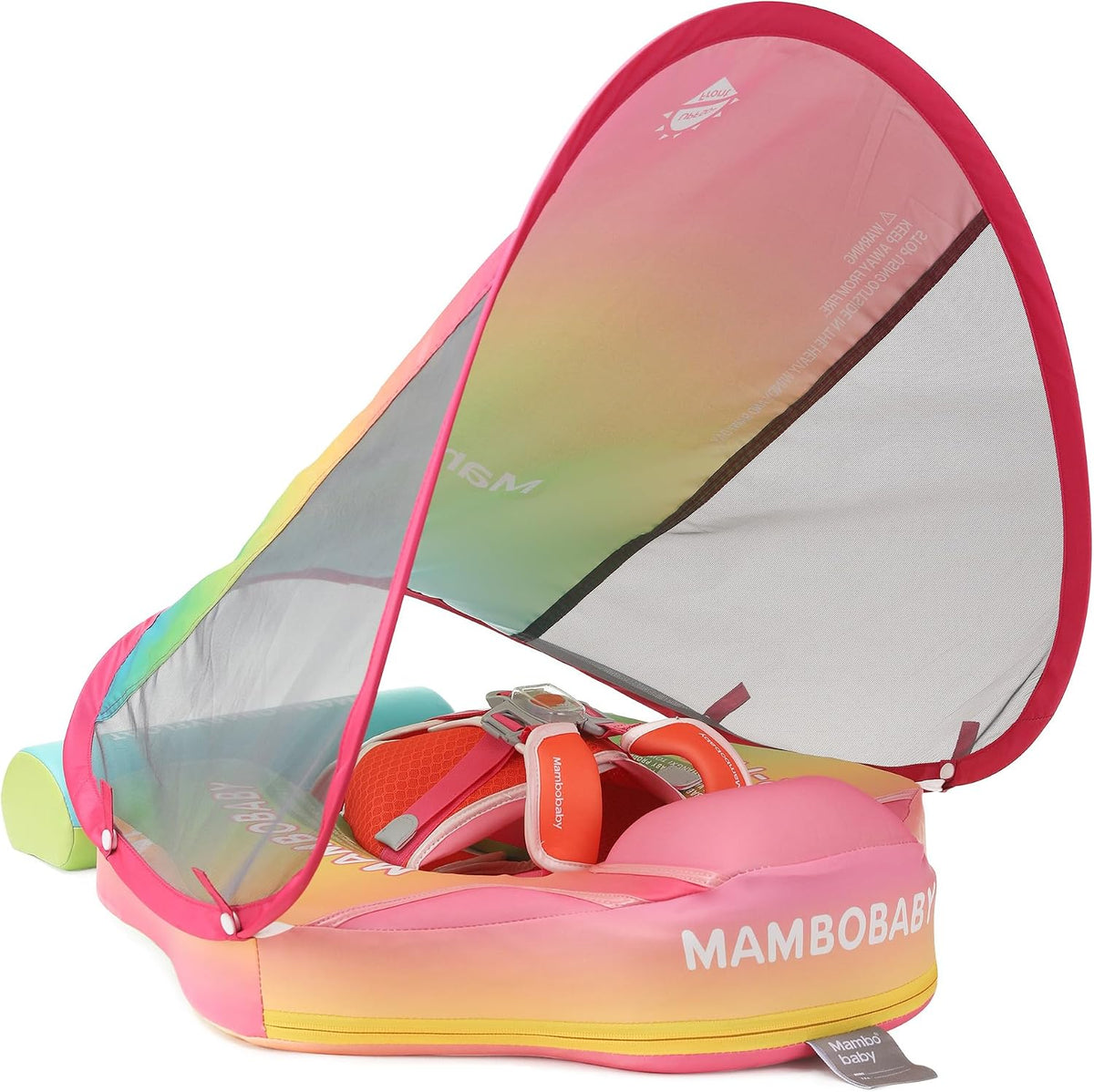Mambobaby Float with Canopy, UPF 50+ Baby Swim Float – Fun for Kids & Family - Deluxe Gradient Pink