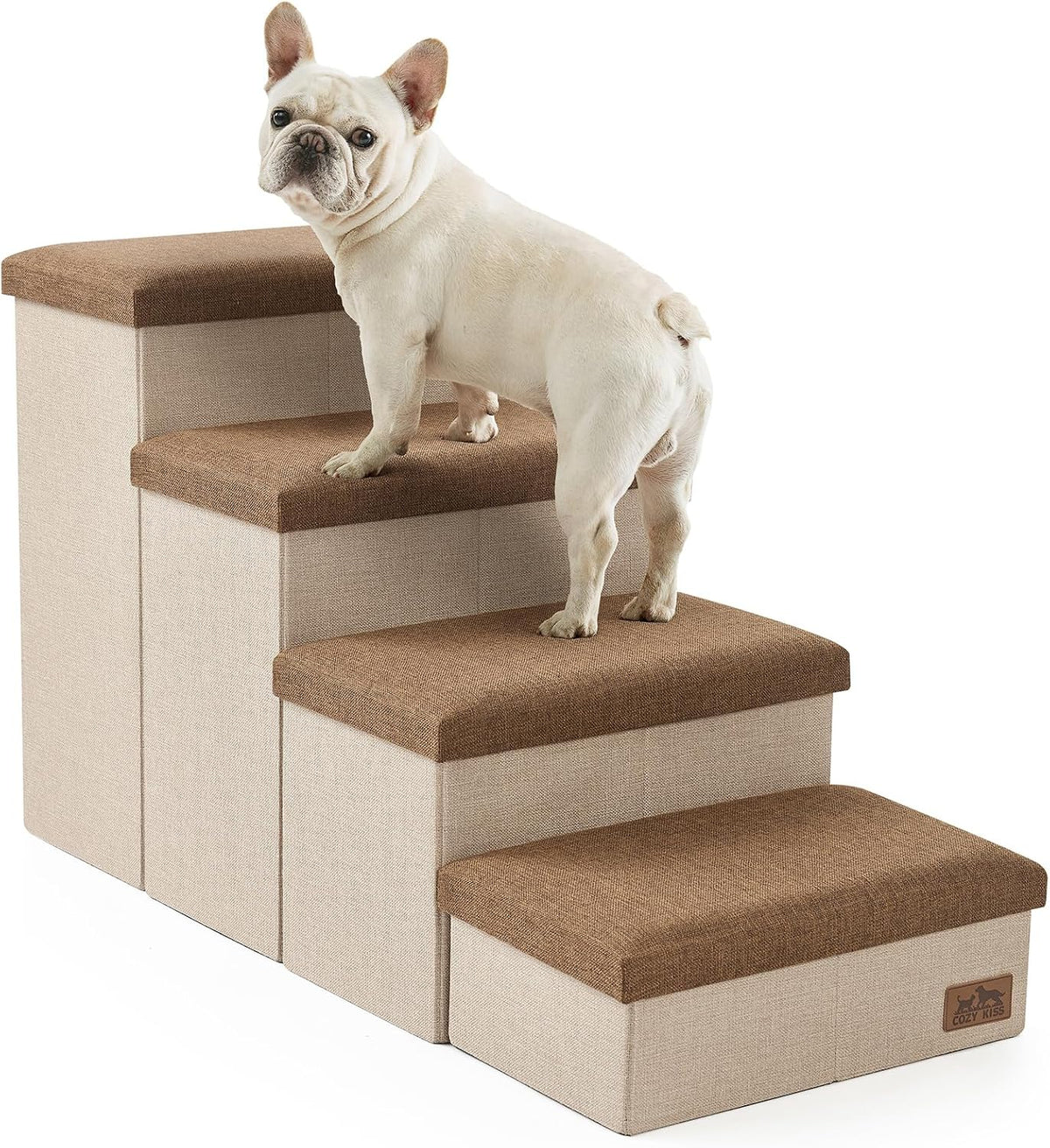 COZY KISS Dog Stairs with Storage, 16.7" H Wider Dog Steps - Brown / 4 / 38.1x17x22 inch