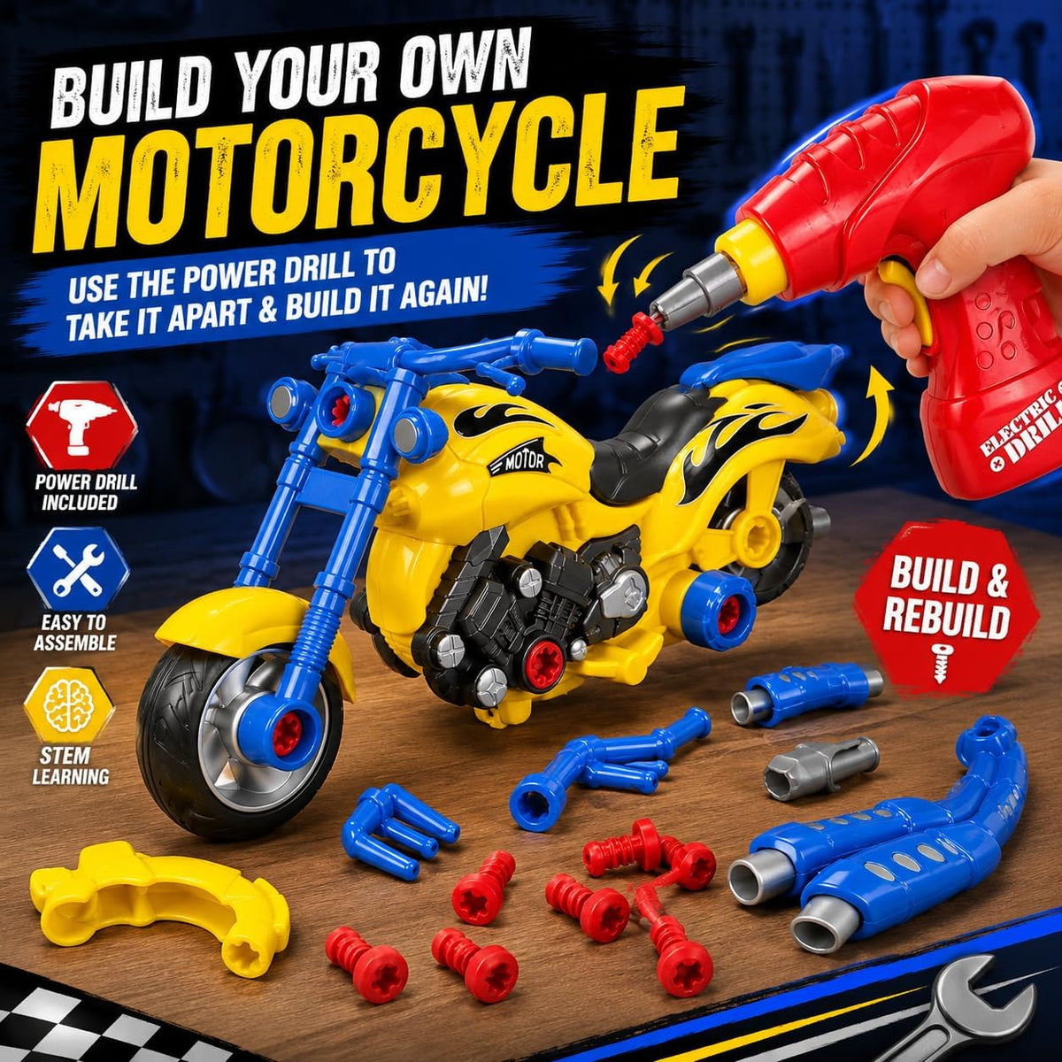Take-Apart Motorcycle with Electric Drill, Lights - Motorcycle - image 2