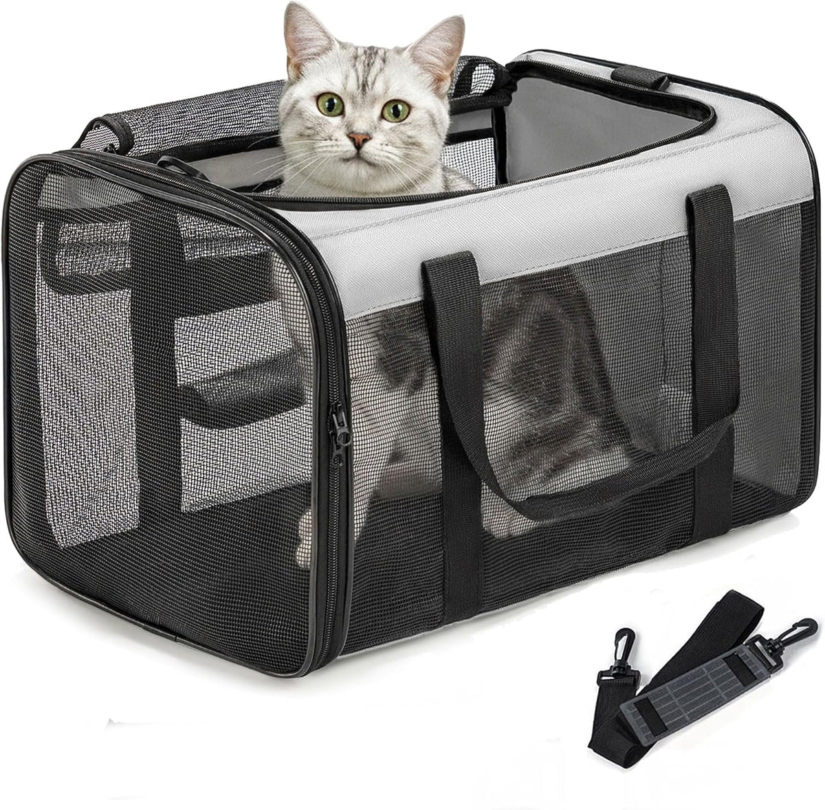 Conlun Cat Carrier Bag, Soft-Sided Pet Carriers for Dogs, M - 17.0"L x 11.0"W x 11.0"H / Grey