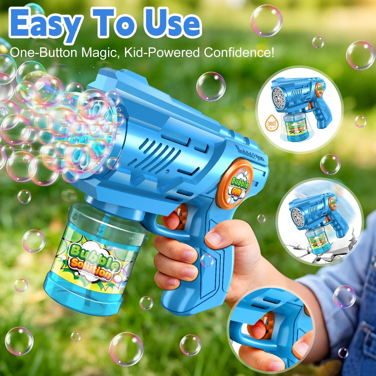 Zerhunt bubble gun for kids 2 pack, blue and red, with bubble solution bottles - view 12