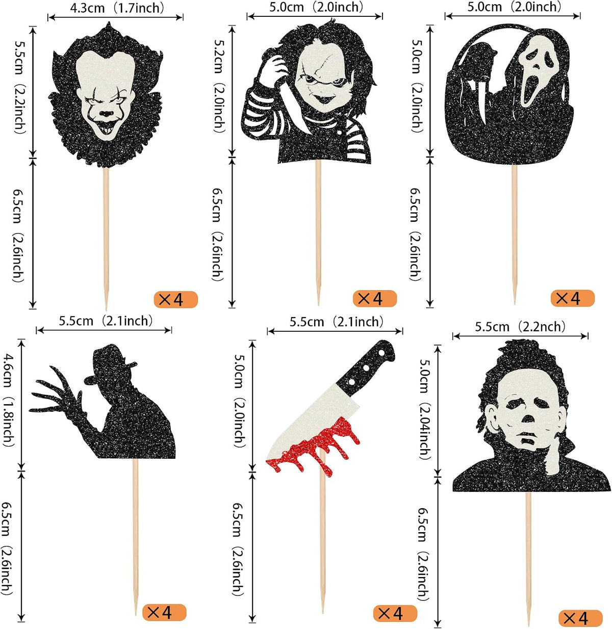 Rsstarxi 24 Have a Killer Birthday glitter horror cupcake toppers - view 38