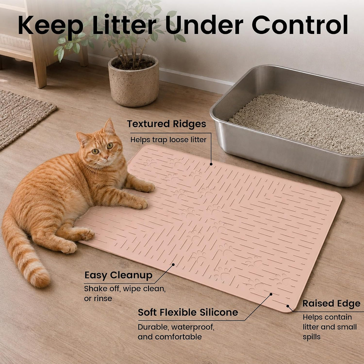 OHMO Large Cat Litter Mat - Coral / 23.5x16" - image 2