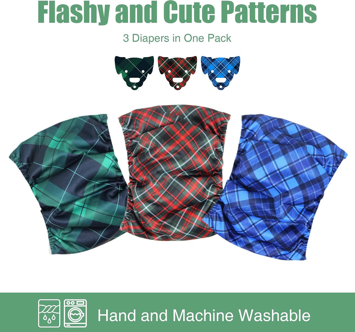 wegreeco Small Dog Diapers Male - Christmas Blue, Green, Red Plaid / Medium / 3 - image 2