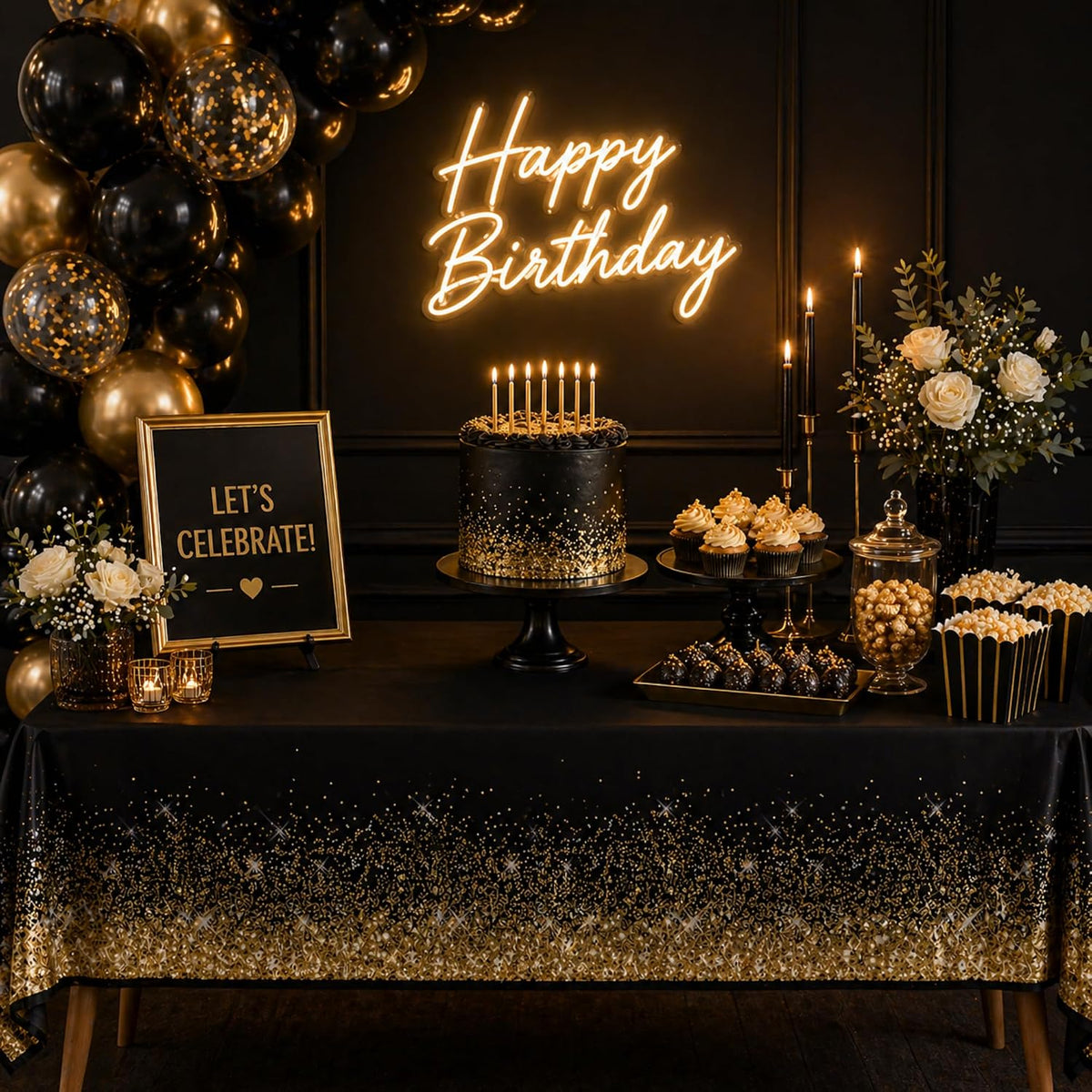 Stone Wall Table Covers, 54"x108" XL, Medieval Party Decorations - Black Gold (Pack of 3) - image 4