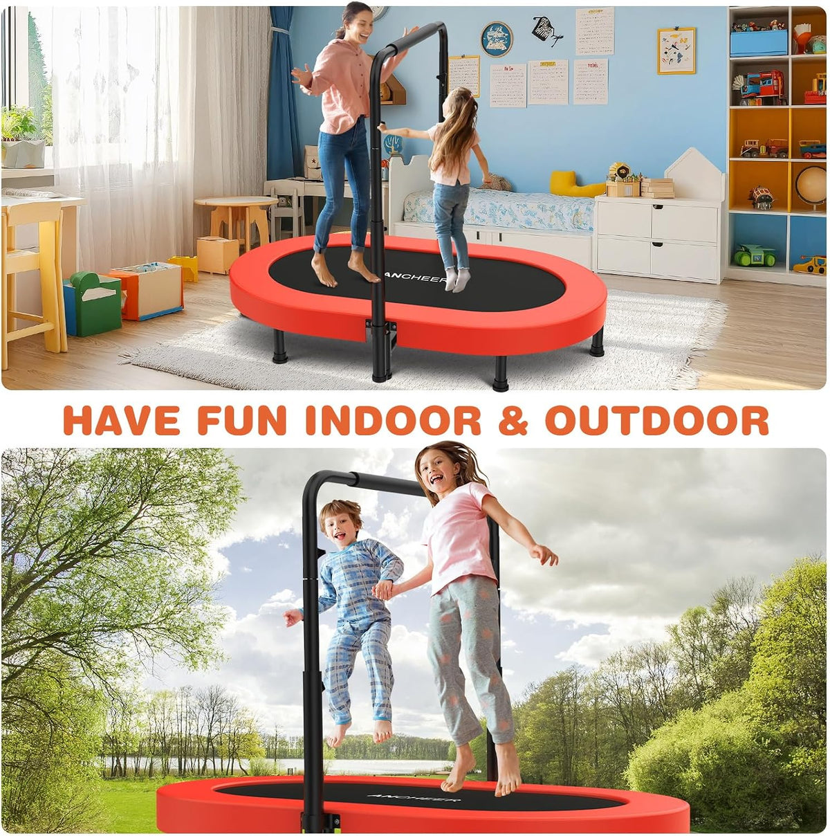 ANCHEER 56" Double Mini Trampoline for Kids - Red - image 4