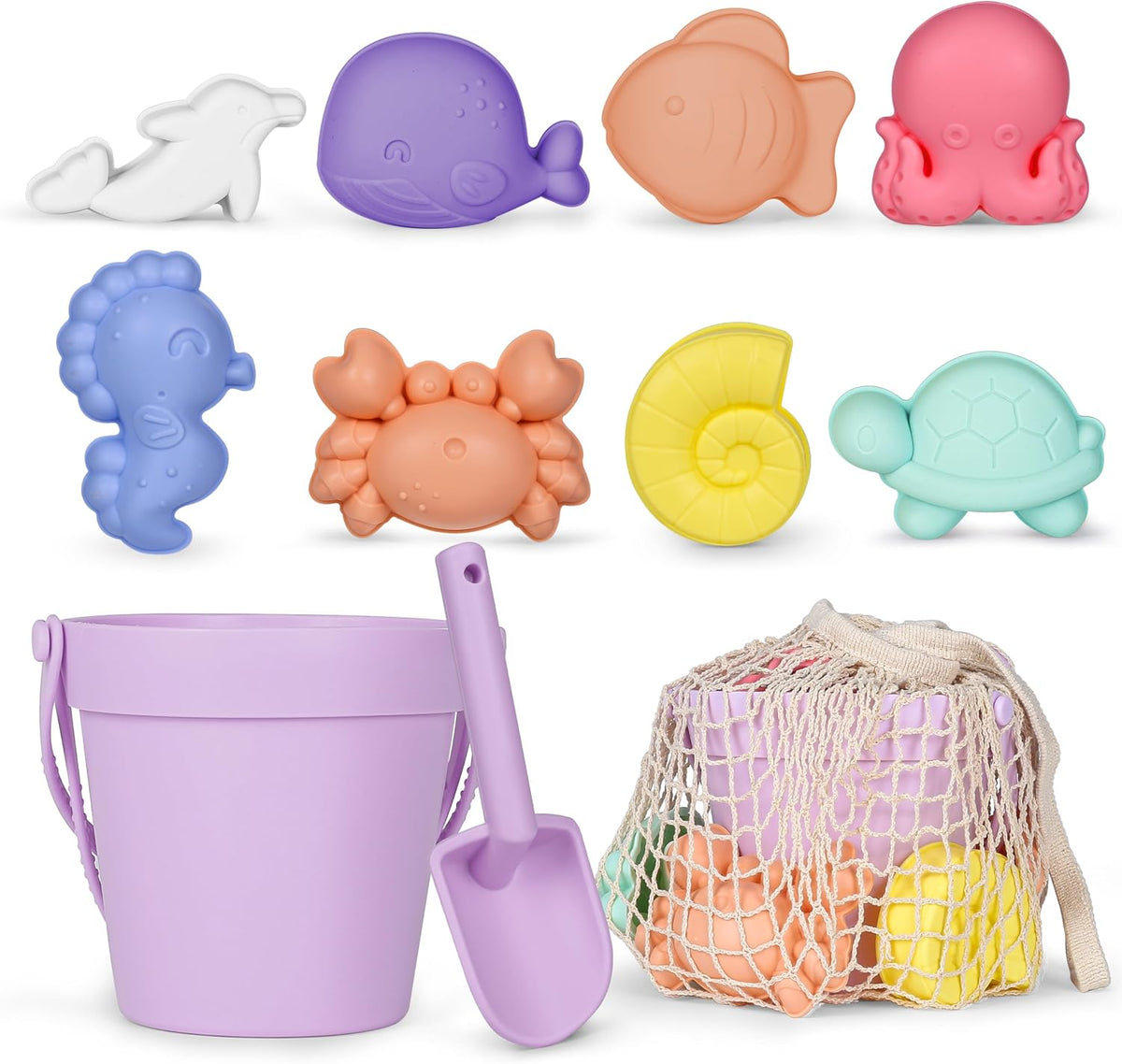 MarcZero 11Pcs Silicone Beach Toys, Bucket & Sand Toys - Purple