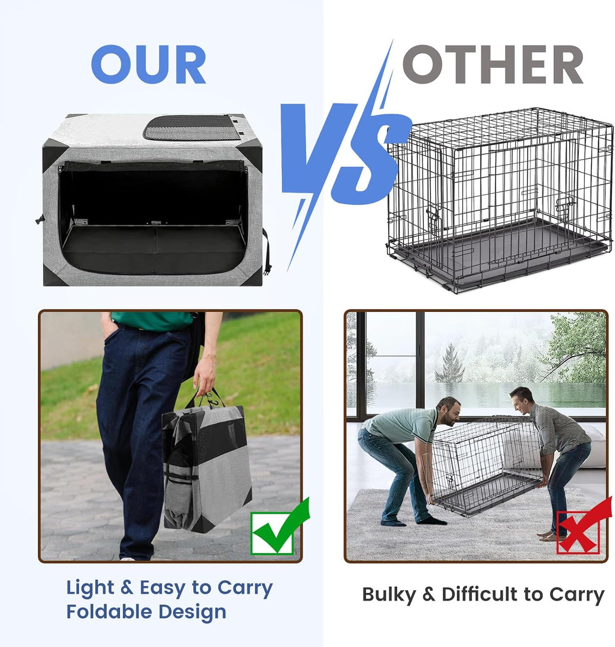Dog Crate, Portable and Foldable Design of Dog Cage - Grey / 36.0"L x 25.0"W x 25.0"H - image 4