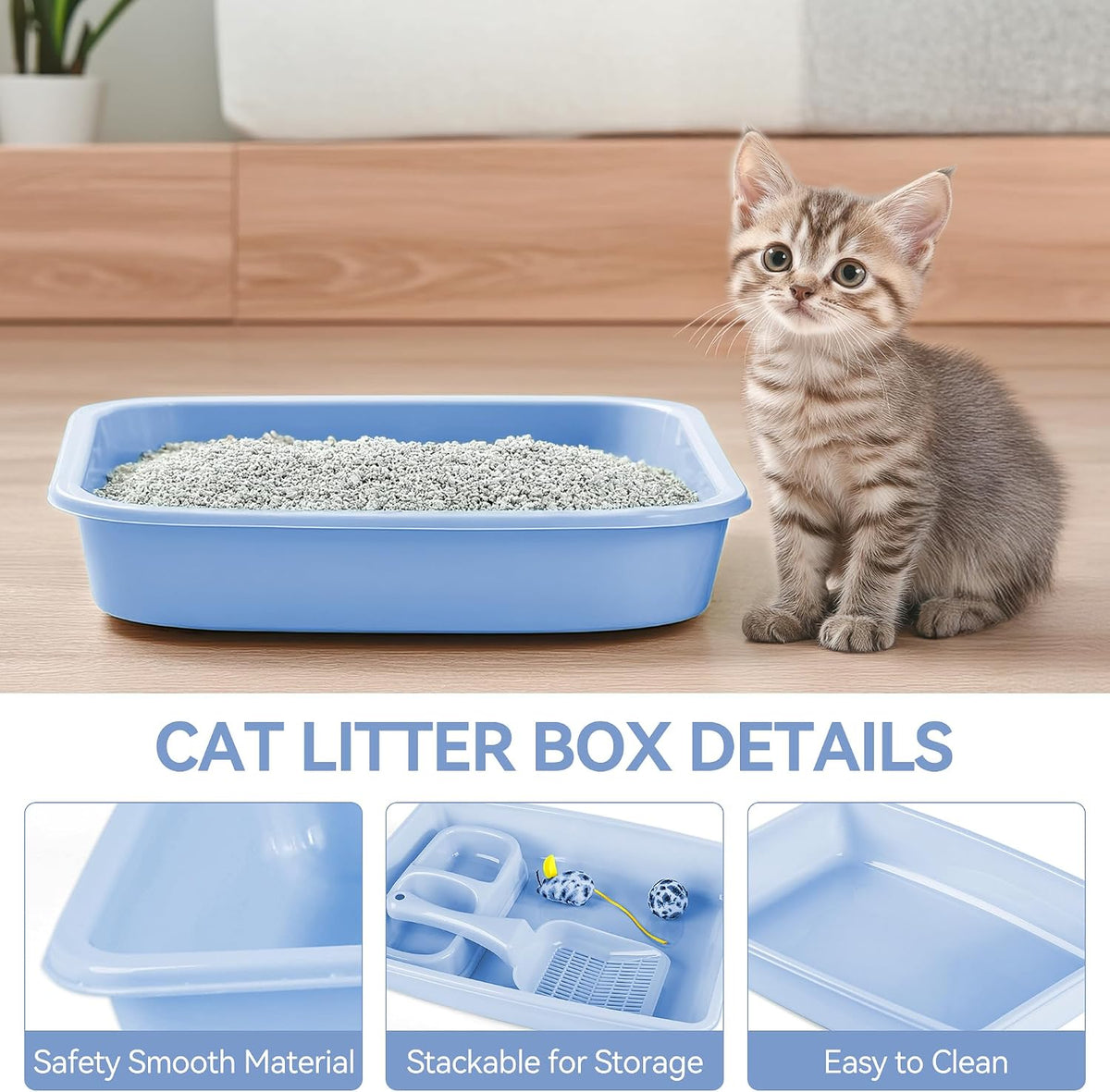 PAWISE Cat Litter Box Set, Small Kitten Starter Kit - Blue - image 4