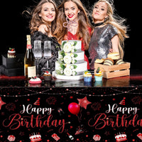 Tudomro 3 Pcs Plastic Happy Birthday Party Tablecloths - Black Red / 6 - image 3