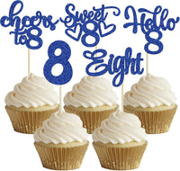 30pcs 16th Birthday Cupcake Toppers - 8th / Deep Blue