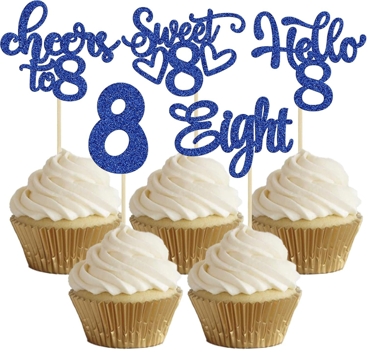 30pcs 16th Birthday Cupcake Toppers - 8th / Deep Blue