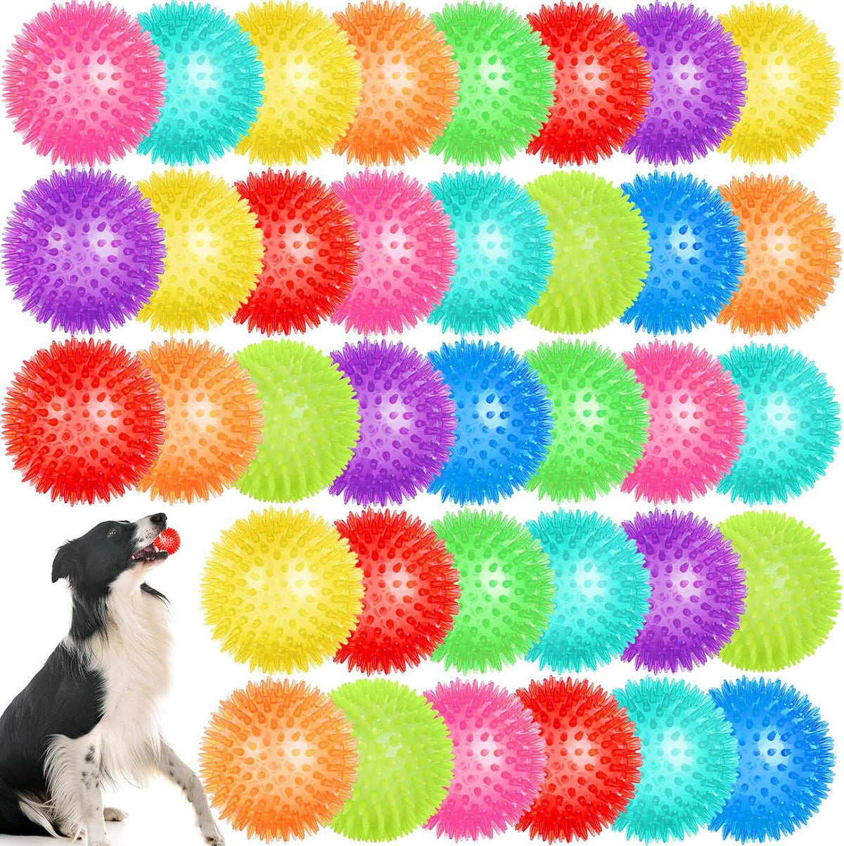 36 Pcs 2.5 in Squeaky Dog Toy Balls Spiky Dog Balls Chew Toy - 2.5in / Standard – 36 Pcs