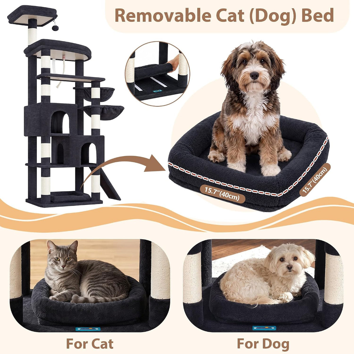 Cat Tree Tower 42'' with Condo, Indoor Scratching Post GCT005SG – Essentials for Cats - Dark gray / 74.4 inch - image 4
