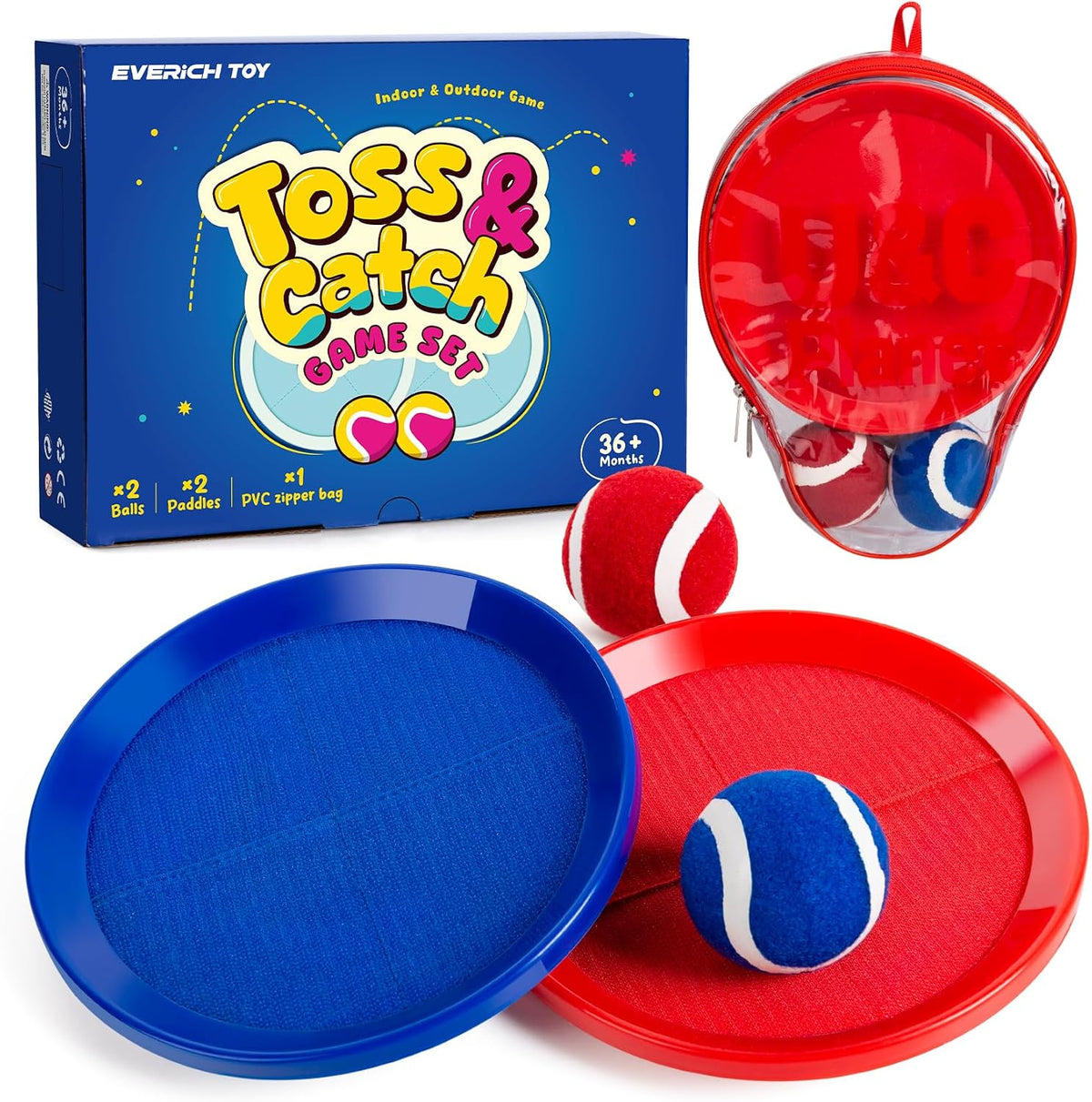 EVERICH TOY Toss and Catch Ball Game Set - Dark Blue Red-vb / 2 Paddles 2 Balls