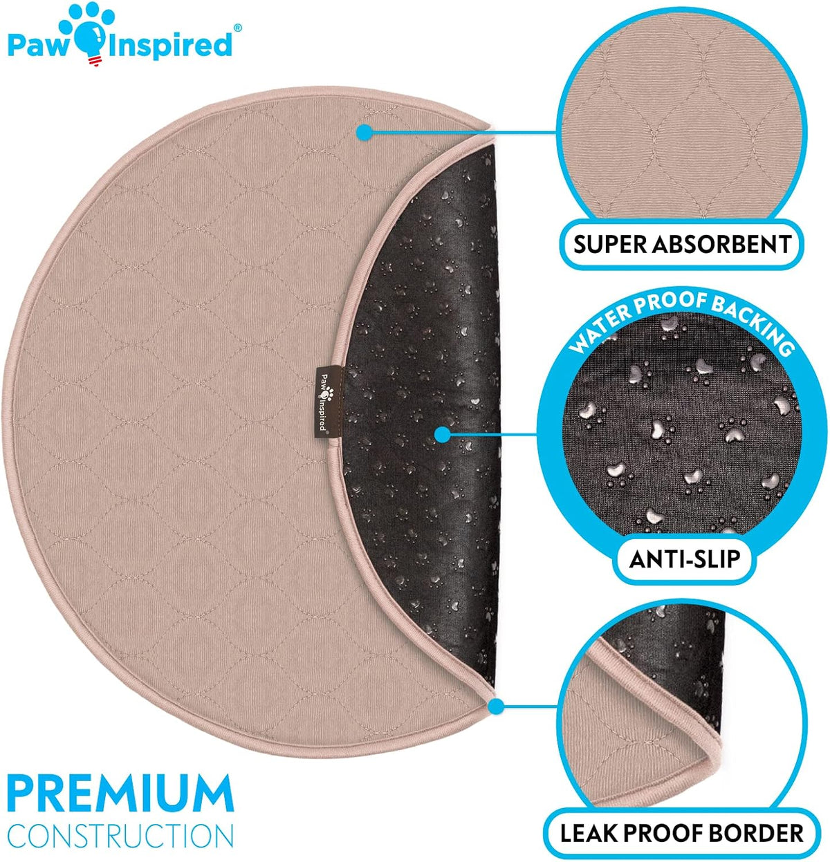 Paw Inspired Round Washable Pee Pads for Dogs - 17" (2 pack) - image 3