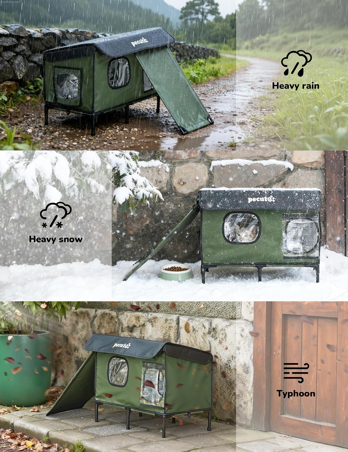 Pecute Insulated Weatherproof Outdoor Cat House with Cat Heating Pad – Essentials for Cats - Medium ( 20.8"L x 16.9"W x 18.5"H ) - image 3