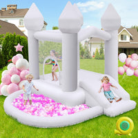 FBSPORT white bounce house with slide, ball pit and blower