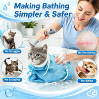 Cat Bathing Bag Anti Scratch Grooming Shower Washing Bag for Nail - White- Blue - image 4