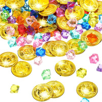 Hanaive 150 Pcs Plastic Pirate Gold Coins Fake Gems Set - Gold / Retro Style