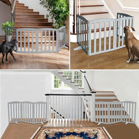 ZJSF Foldable Freestanding Indoor Dog Gate for House Wood Long Pet Gates Dog Fence for Stairs Puppy Gates for Hallways, Puppy Gate,Support Feet Included, Grey, 24 "Height-6 Panels