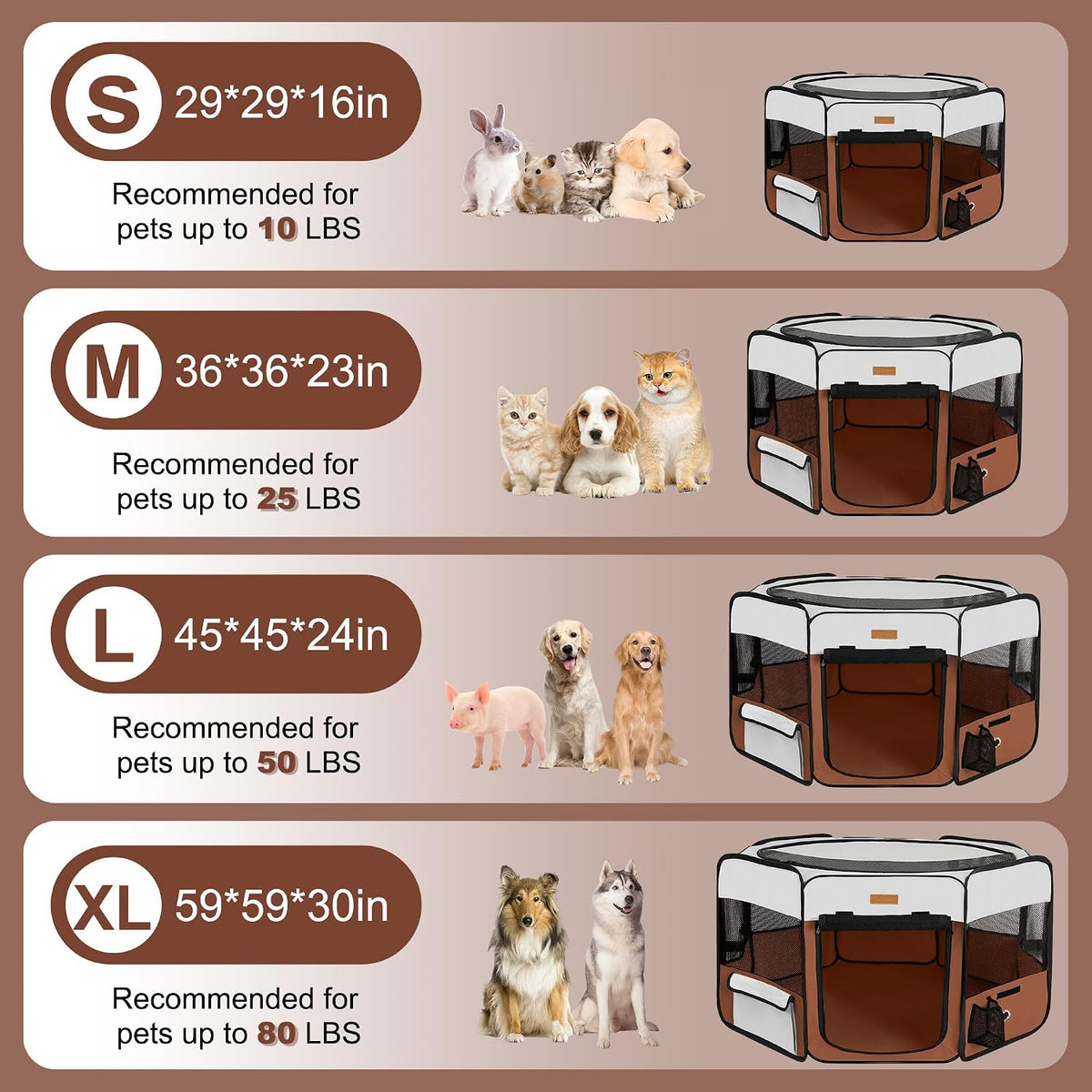 Akinerri Portable Dog Playpen - Medium / Brown - image 3