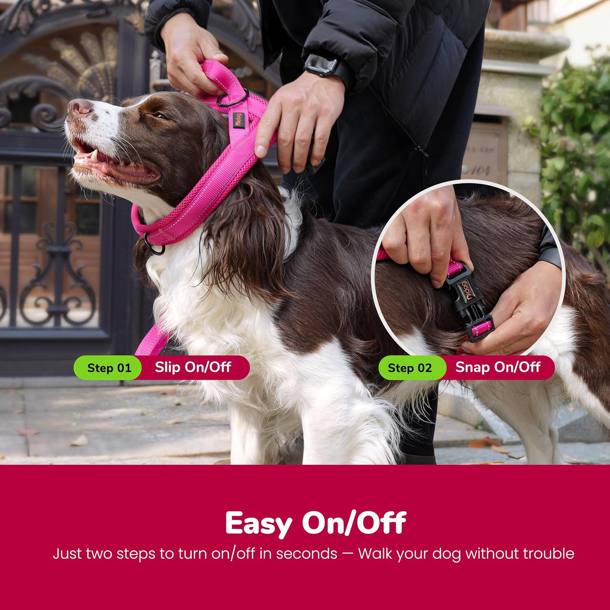 Didog No Pull Dog Harness for Large Dogs, Breathable Mesh Padded - Hot Pink / S: Chest 19-23", Fit 19-29 lbs - image 4