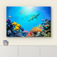 wall26 Canvas Print Wall Art Vibrant Coral Reef Shark Fish Anemone Reef Nature Animals Photography Realism Rustic Scenic Landscape Wilderness Earth for Living Room, Bedroom, Office - 32"x48"