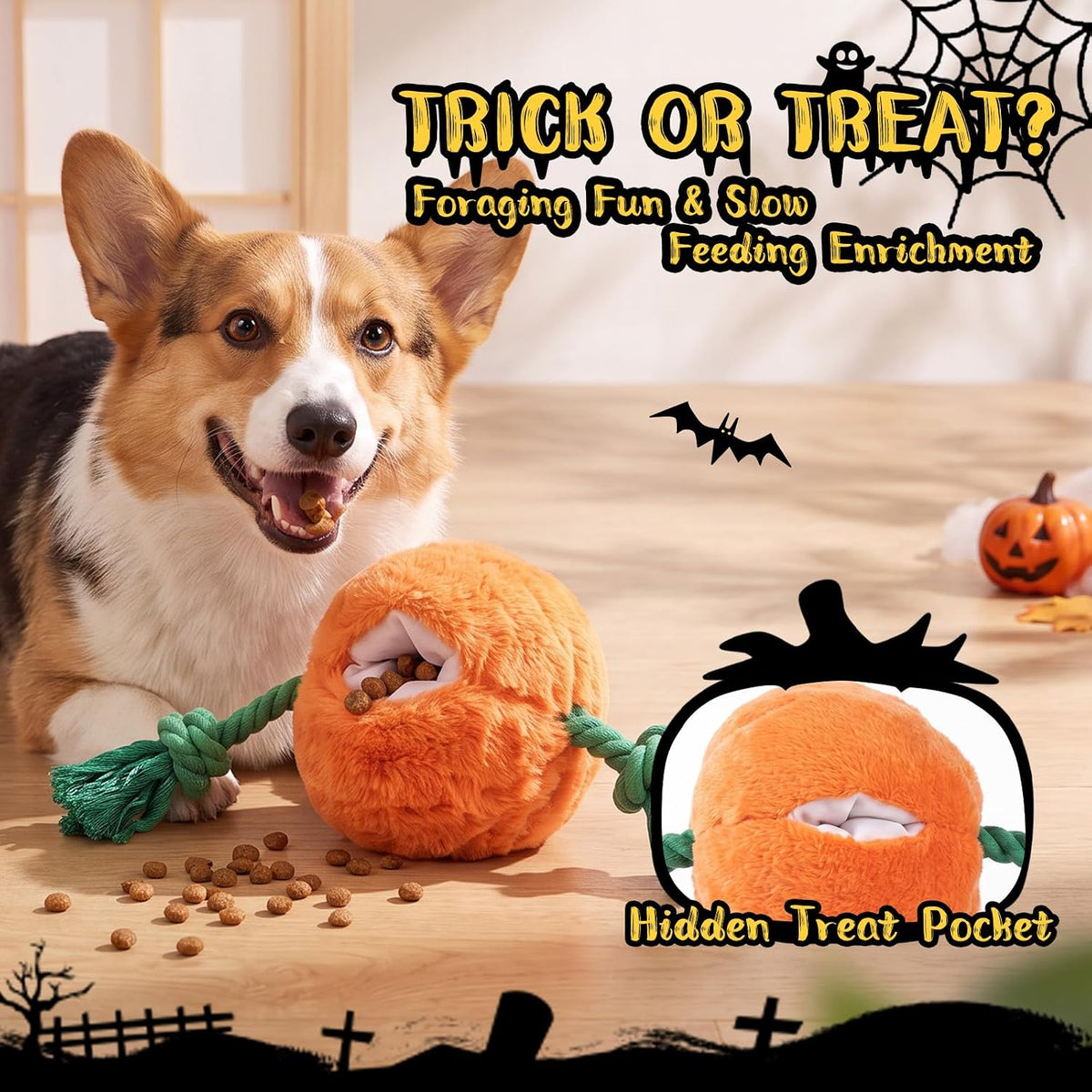 Halloween Fall Pumpkin Squeaky Tug Rope Dog Toys for Small & Medium - Halloween Jack-o-lantern Pumpkin - image 3
